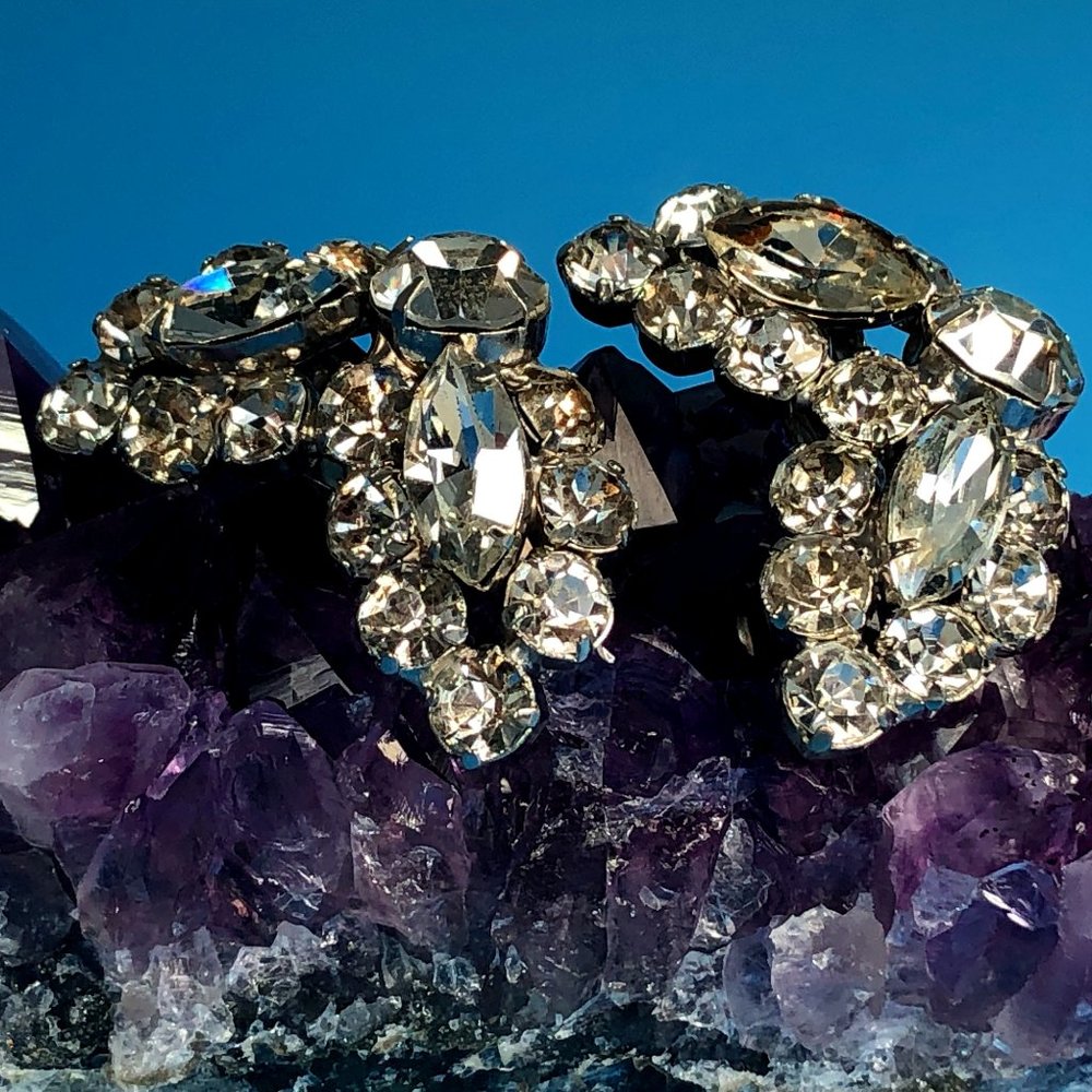 Clip On Vintage Rhinestone Earrings